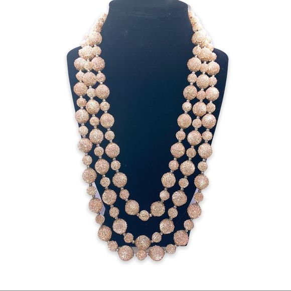 𝅺vintage Triple Layer Golden Bead Japanese Necklace - Picture 5 of 9